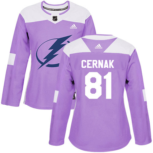Adidas Tampa Bay Lightning 81 Erik Cernak Purple Authentic Fights Cancer Women Stitched NHL Jersey